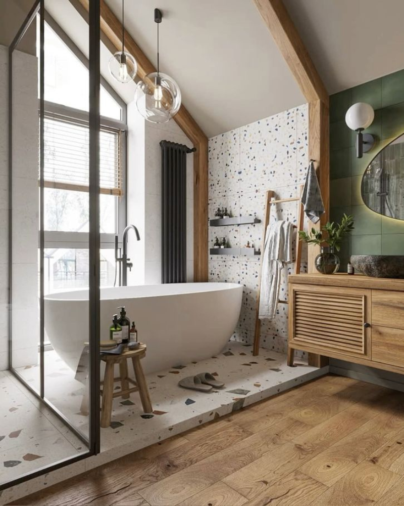 Naturalna Harmonia Terrazzo Drewno w łazience 2026